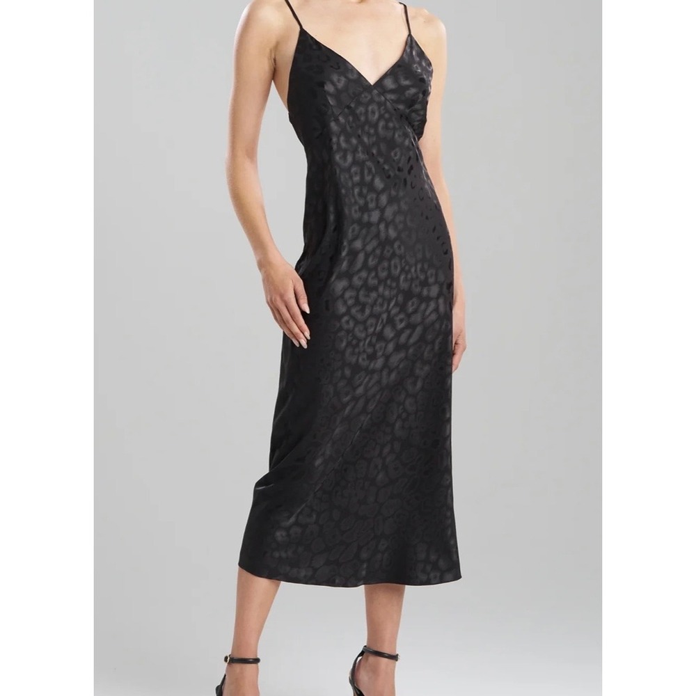 Natori Decadence Slip Dress Black Animal Jacquard Satin XL $170 Retail